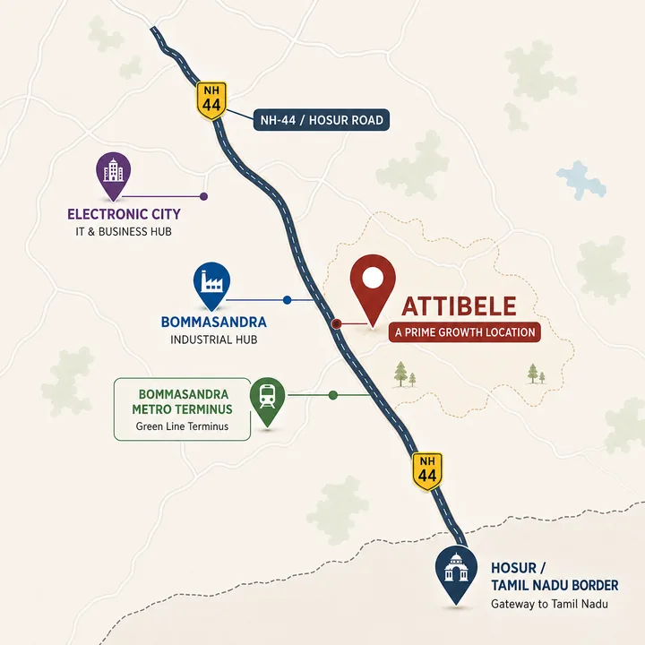 Prestige Attibele location map showing nearby landmarks Prestige Attibele location map showing nearby landmarks
